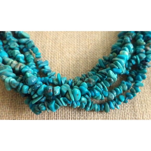 Vtg 7 Strand TURQUOISE Bib NECKLACE Layered STERLING Silver Clasp - Adj 17-20" - Picture 3 of 6